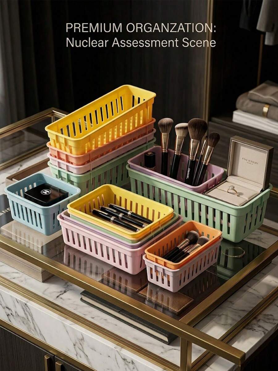 1/2/3/6pcs Classroom Pencil Storage Basket, Plastic Stationery Organizer 25.5x7.5x6cm, Colorful Pen Holder Storage Box, Suitable For Teachers, Students, Home Study And Office - Multicolor - View 1