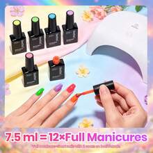 Beetles 6 Colors Rainbow Kingdom Neon Gel Nail Polish Set, HEMA-Free Hot Pink, Blue, Yellow, Green & Purple Shades, Long-Lasting Soak Off UV LED Gel For Salon, Home DIY & Holiday Manicures - 6 Colors Rainbow Kingdom Neon - 查看 8