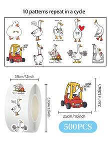 500Pcs Roll Cute Hand Drawn Silly Goose Vinyl Stickers, Funny White Goose Meme Mini Sealing Stickers, Sticker Roll For Gift Packaging Envelope Journal Water Bottle Laptop Phone Case Decor - White - View 11