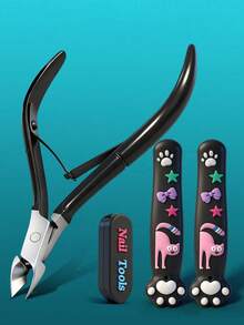 4pcs Stainless Steel Cuticle Nipper Set, Cat Paw Handle Cover + Pointed Tip Protective Cap, Cartoon Nail Grooming Tools, Suitable For Home And Salon Nail Care - Multicolor - View 8