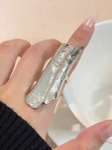 1件女款時尚個性誇張不對稱幾何百褶拼接開口戒指，適合女性日常配戴、派對與聚會 - 彩色 - 查看 8