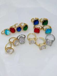 1pc Gold & Silver Versatile Ring, Various Shapes Oval Square, Adjustable Zirconia Open Band Premium Ring - Multicolor - View 6