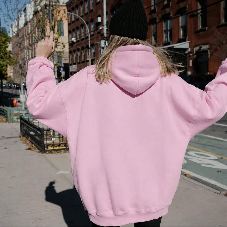 Women Solid Color Gildan Hoodie, Oversized Pullover Sweatshirt, Casual Basic Long Sleeve Top, College Campus Back To School Wear, Fall Daily Outfit - 淺粉色 - 查看 1