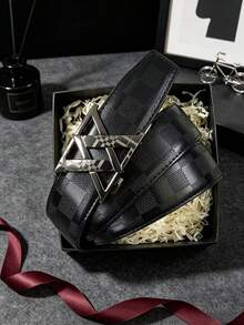 1pc 2026 New Fashion Men's Belt, Classic Letter Design, Premium Alloy Automatic Buckle, Paired With High-Quality PU Leather Strap, Lightweight Business Style, Perfect Gift Choice - Multicolor - View 2