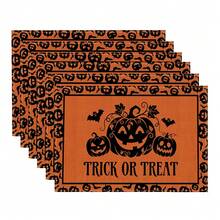 2/4/6/8pcs Halloween Pumpkin Ghost Face Print Rectangular Placemats, Suitable For Home, Hotel, Restaurant, Holiday Celebration, Banquet Table Decoration, Autumn/Winter Home Decor - Multicolor - View 7