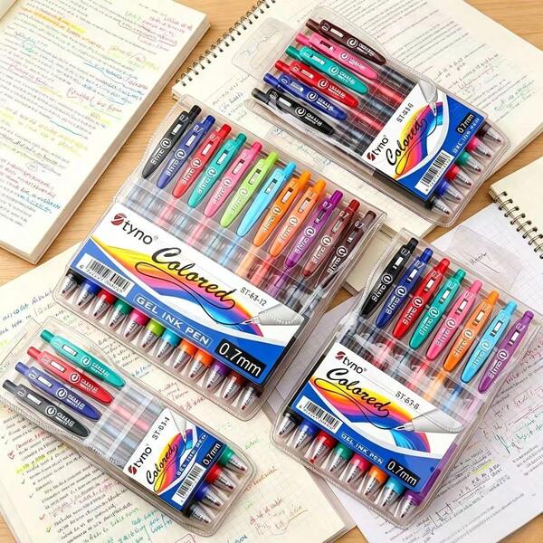 Tyno ST-63 0.7mm,0.5mm Color Gel Pen Set,1 Set-4/6/8/12 Colors, Student Key Markers, Manual Accounting, Hand Drawing, Neutral Pen Back School Color Gel Pen Set
