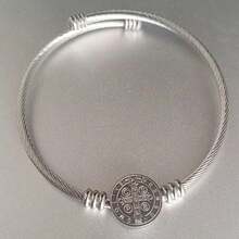 Pulseira São Bento Luxo Dourada Ajustável Cabo de Aço 316L Antialérgica Presente Premium - Prata - Visão 2
