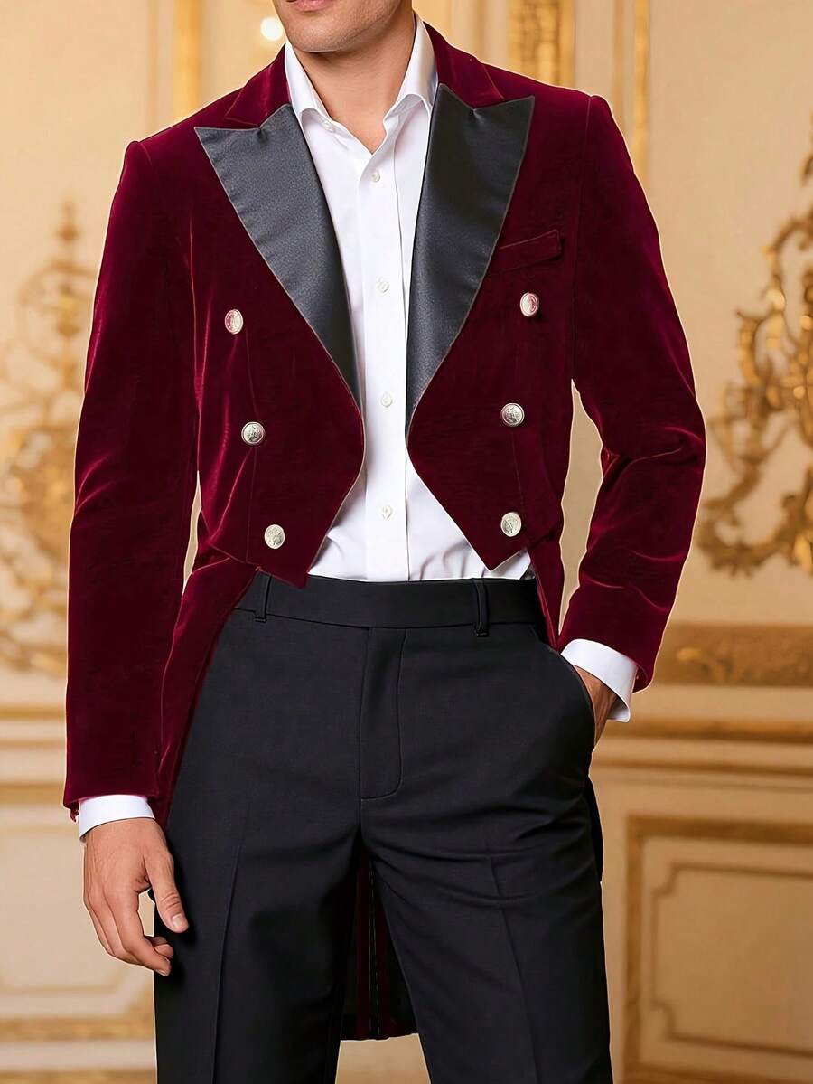 Men's Medieval Mid-Length Tailcoat - Red - View 1