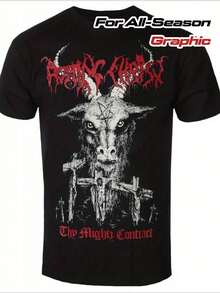 Men'S Heavy Metal Graphic T-Shirt - Black Band Tee Featuring Red Text - Breathable Shirt Suitable For Concerts And Daily Wear - Versatile Casual Rock - 黑色 - 查看 7