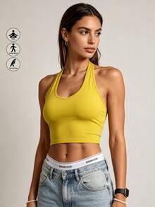 Runway Rest 1pc Women's Yellow Racerback Sports Bra Suitable For Fitness, Yoga, Workout - Yellow - View 1