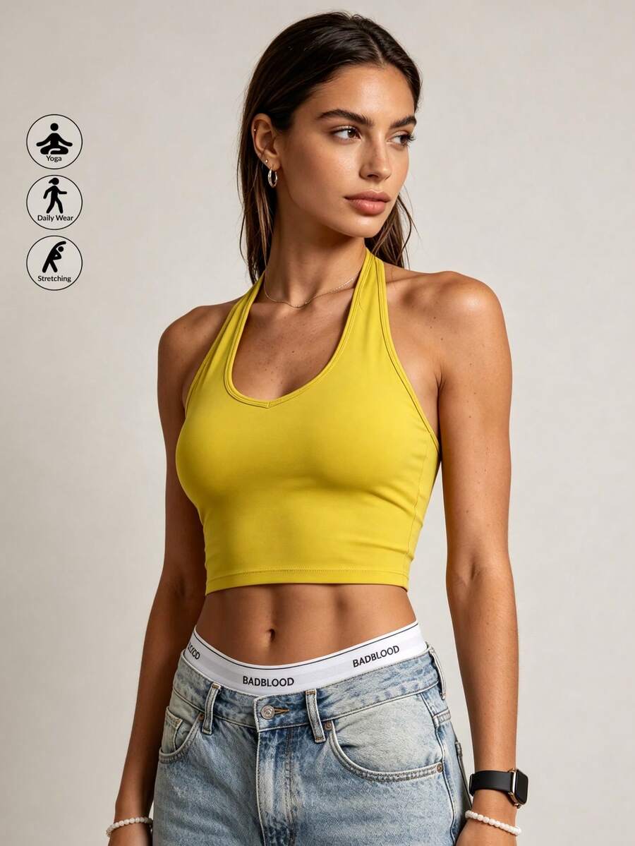 Runway Rest 1pc Women's Yellow Racerback Sports Bra Suitable For Fitness, Yoga, Workout - Yellow - View 1