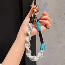 Color Block Braided Phone Wrist Strap, Handmade Rope Lanyard With Patch Tab Connector, Portable Short Wrist Chain For Cell Phone Case - Multicolor - View 7