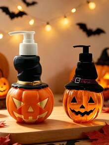 1pc Halloween Pumpkin Shaped Dispenser Bottle 350ml Jack-O'-Lantern With Witch Hat Design, Shampoo Body Wash Hand Soap Universal Storage Empty Bottle, Halloween Bathroom Decor Gift Container, Halloween Gift, Refillable - Orange - View 7