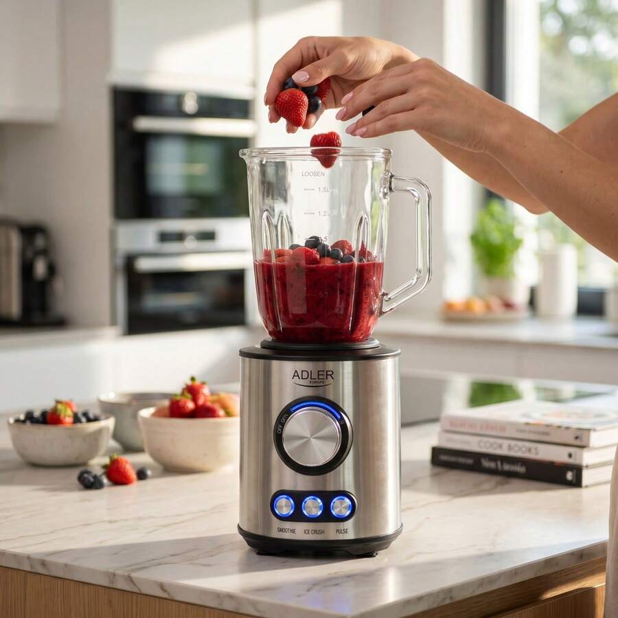 Adler Blender Countertop Jug Blender Smoothie Maker 1700W 1.5L Glass Jug 2 Speed Smoothie Ice Crush Pulse 4-Blade Stainless Steel Overheat Protection - EU E Type Plug(220-240V) - View 1
