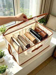 1pc (Handbag Storage Bag) Large Capacity Wardrobe Bag Storage Basket, Multi-Compartment Bag Divider Storage Box, Handbag Storage Box, Foldable Dust-Proof Bag Storage Box With Handle, Clothing Cabinet Storage, Clothing Divider Storage, Suitable For Shoulder Bags, Crossbody Bags, Home Bedroom Wardrobe Space-Saving Storage Supplies, Practical Women's Home Storage Accessories, Sturdy Fabric Bag Storage Tool, Household Organization Goodies, Fabric Handbag Storage Organizer With Handle, Foldable Flat Bottom Handbag, Clothing, Towel Or Pants Drawer Organizer, Wardrobe Storage Organizer - Multicolor - View 2
