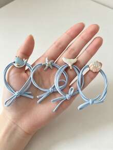 4pcs Cute Ocean Whale Starfish Shell Girls Hair Ties, Sweet Blue Elastic Hairbands Gift - Multicolor - View 5