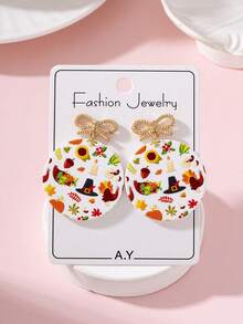 1 Pair Thanksgiving Bow Hat Turkey Design Women's Fashion Jewelry Earrings - Multicolor - View 1