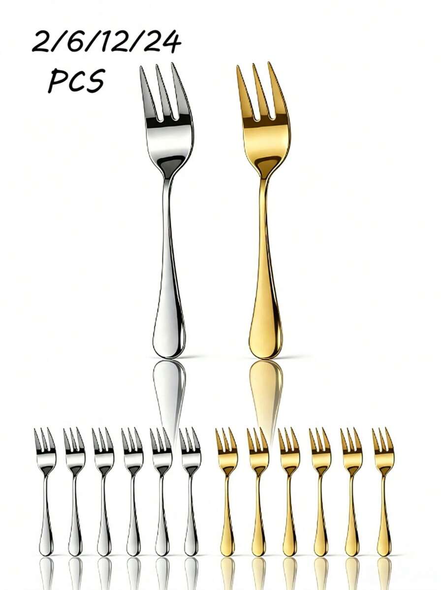 2/6/12/24pcs Stainless Steel Dessert Forks Fruit Forks Suitable For Afternoon Tea Fruit Shop Holiday Gift - Multicolor - View 1