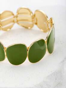 1pc Green Minimalist Elegant Bracelet Unique Design Luxurious Elegant Women's Bangle Suitable For Daily Wear Gift Accessory - Green - View 2