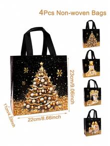 4/8pcs Black & Gold Christmas Gift Bags, Snowman Glitter Non-Woven Fabric Gift Packaging Bags, Holiday New Year Party Supplies, 2026 Home Christmas Decor - Multicolor - View 11