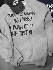 Autumn/Winter Slouchy Relaxed Minimalist Versatile Letter Print Design Casual Loose Crew Neck Sweatshirt - Light Grey - View 4