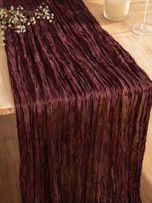 Burgundy Pleated Semi-Transparent Cheesecloth Gauze Table Runner, Lazy Bohemian Texture Solid Color Dining Table Decor, Suitable For Wedding, Birthday Celebration, Baby Shower, Anniversary, Christmas, Large Banquet Party Table Setting - Burgundy - View 6