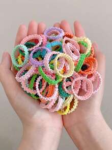 100pcs/Set Girls Seamless Floral Elastic Hair Ties, Non-Damaging Small Hair Bands, Hair Accessories - Multicolor - View 9