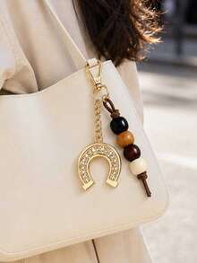 Western Cowboy Style Horseshoe Keychain, Fashionable Car Key Ring, Minimalist Lucky Charm Horseshoe Gold Keychain Creative Small Gift, Equestrian Theme Holiday Gift, Teacher's Day Gift, Y2K - Multicolor - View 3