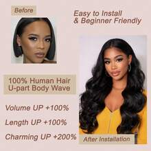 U Part Body Wave Human Hair Half Wigs Glueless For No Sew In No Leave Out 180% Density U Part Body Wave Wig Human Hair Natural Black Color 100% Human Hair Glueless - Natural Black - View 3