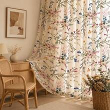 NOSBEI 2pcs Grommet Top + 3pcs Rod Pocket Faux Linen Multi-Color Wildflower Vine Curtain Set, Sheer Semi-Transparent Window Decor, Suitable For Bedroom Kitchen, Romantic Country Home Decor - Multicolor - View 17