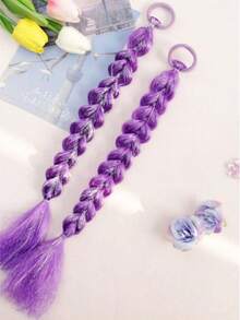 Spring/Summer Fluffy Purple Heart-Shaped Braids, Sweet Cute Glittery Fine Fiber Hair Extensions, Versatile Daily Wear Hair Scrunchies - Purple - View 2