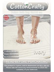 Cotton Woven Absorbent Bath Mat, VERA Bathroom Rug 60x100 Cm - Ivory White - View 3