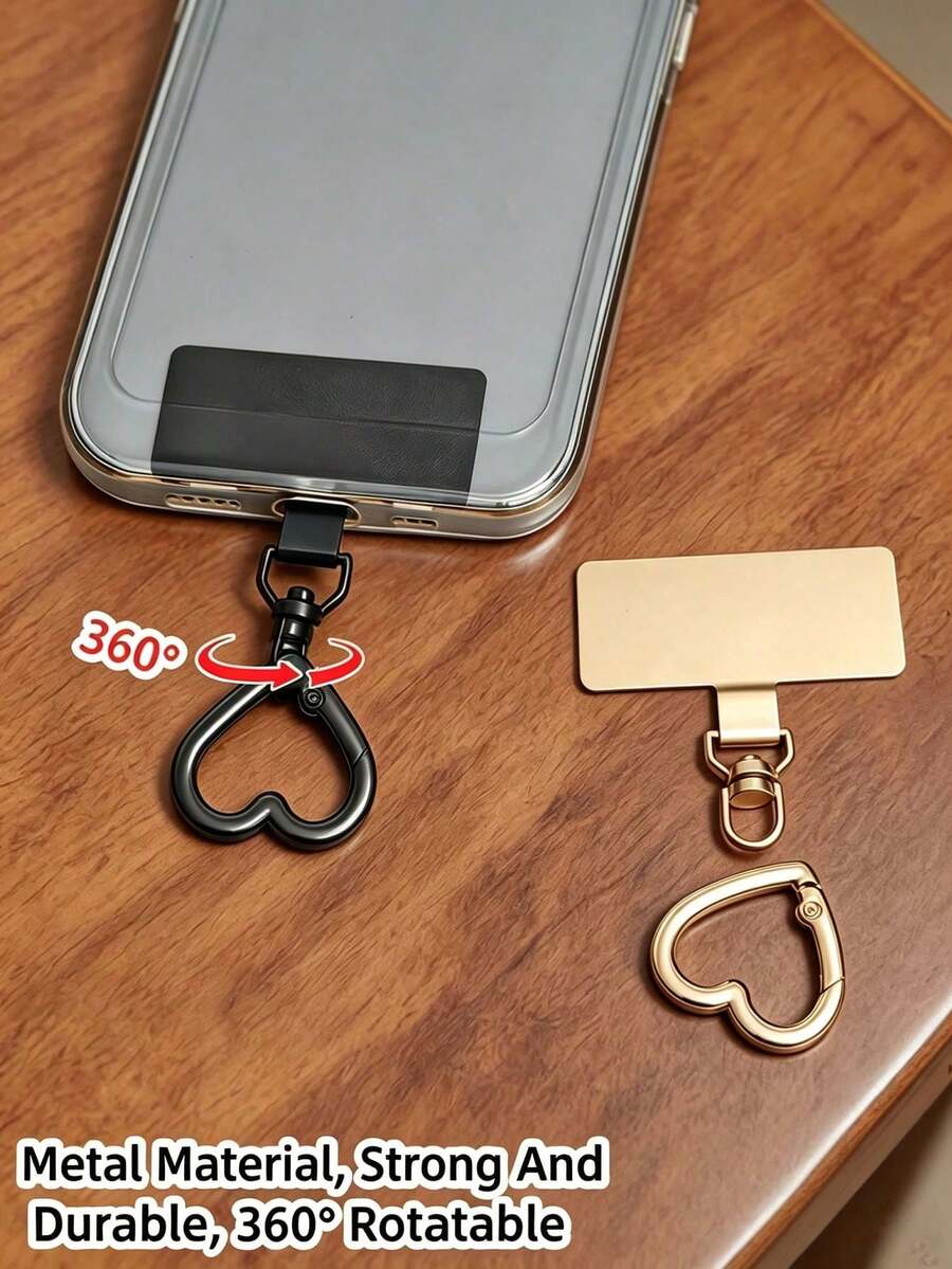 1件裝 2合1 360°旋轉不鏽鋼手機掛繩夾連接器 + 金屬愛心彈簧環，防摔手指掛繩手機飾品裝飾，創意個性化手機掛繩連接器，手機殼背面貼片固定支架，通用手機配件 - 彩色 - 查看 1