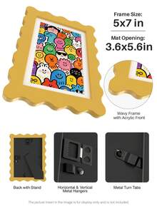 1pc Scallop Picture Frame Available In Multi Color/Size With White Mat, Wave Edge Photo Frame For Children's Gift, 11x14/8x10/6x8/5x7/4x6 Inch, Blue/Red/Yellow/Green/Black/White - Scalloped Picture Frame - View 26
