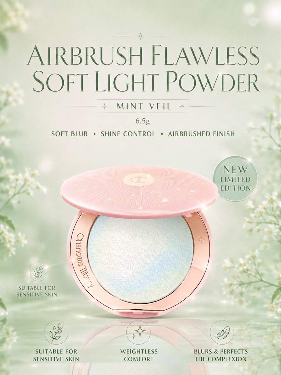 CHARLOTTE TILBURY Flawless Soft Matte Powder Mint Veil 6.5g/0.22oz - LIGHT POWDER MINT VEIL - 6.5g / 0.22oz - View 1