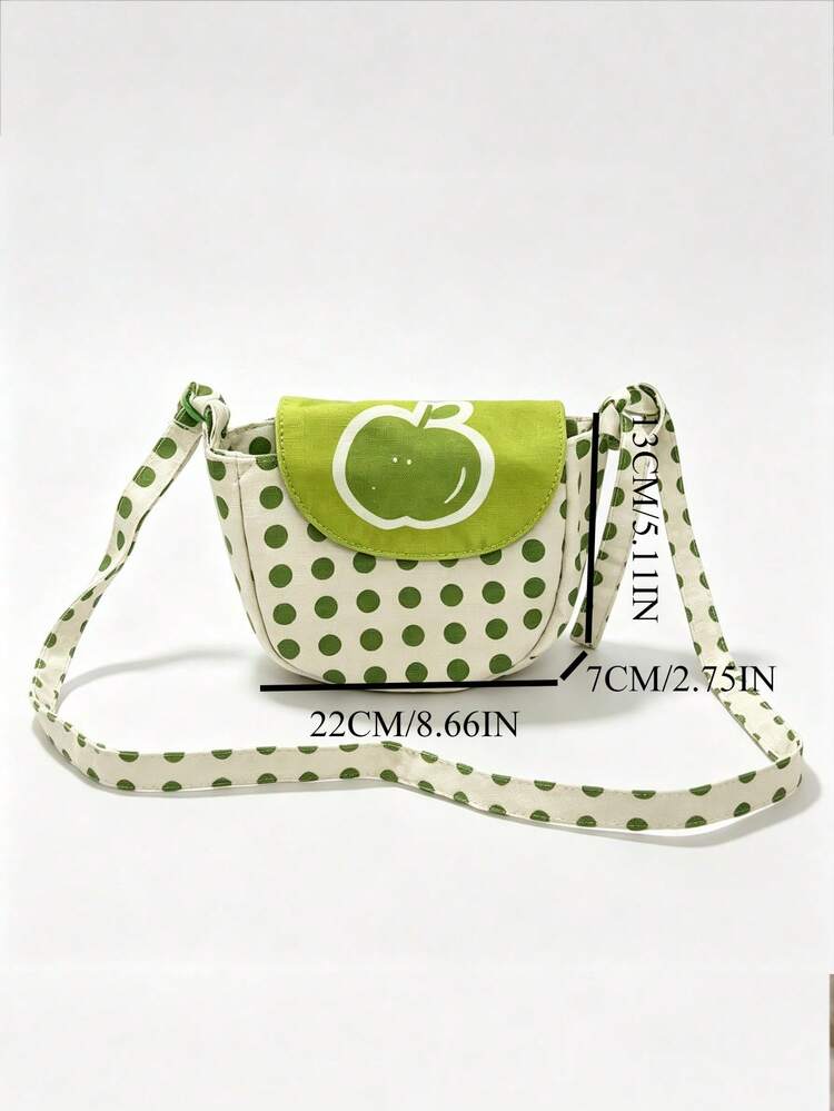 Japanese & Korean Niche Design Ins Fresh Style Green Polka Dot Apple Flap Small Bag, Lightweight Compact Versatile Shoulder & Crossbody Bag For Outings And Storage - Green - View 7