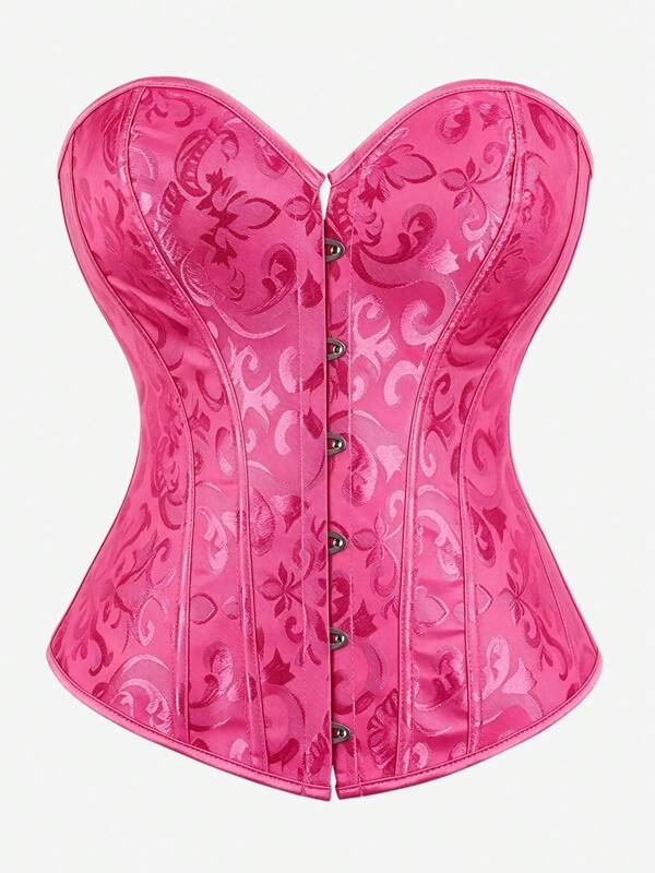 Women's Sweetheart Neckline Jacquard Fitted Corset Top, Front Metal Buckle Vintage Bustier, Back Lace-Up Waist, Party Nightclub Halloween Costume
