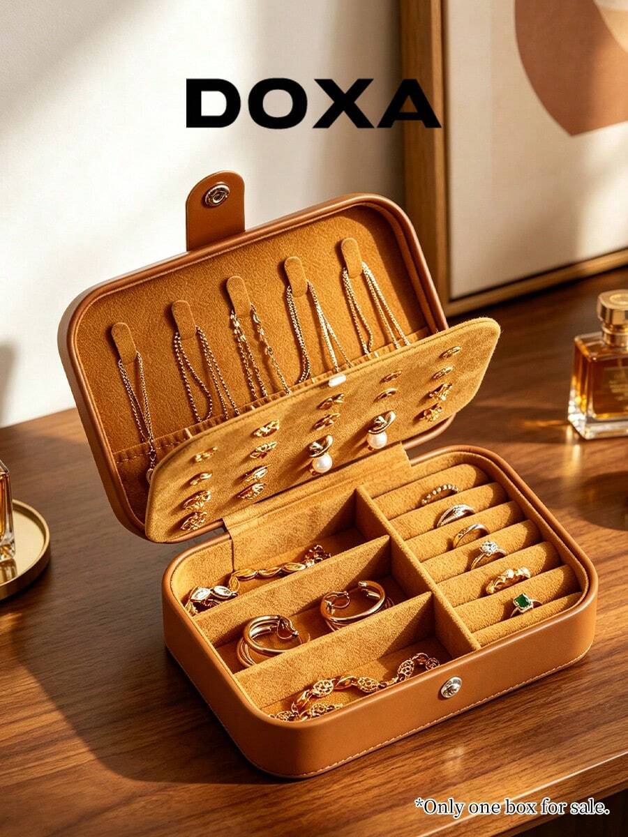 DOXA Portable Travel Storage Box, Snap Design Lightweight Container, Suitable For Small Personal Collectibles - Brown - View 1