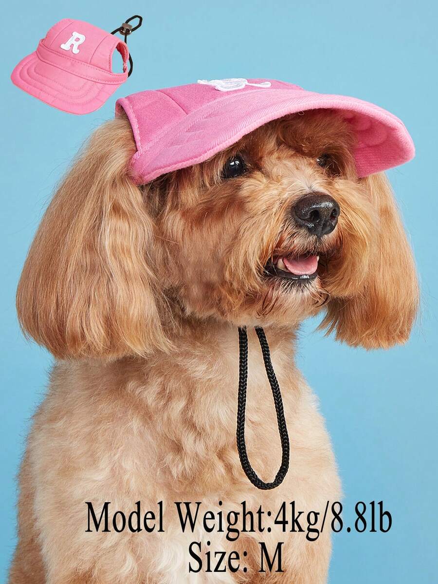 1 pieza Gorra de béisbol con logo R, bloques de color marrón, rosa y blanco, diseño de perro teddy, protección solar, gorra de béisbol casual