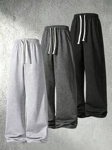 Men's Loose Fit Casual Sports Pants, Minimalist Solid Color Wide Leg Design, Drawstring Waist, Large Pockets, Suitable For Daily Wear, Walking, Working, Outdoor Activities. Perfect Father's Day Gift For Dad - Light Grey - View 5