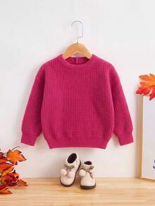 Jersey de punto cálido de manga larga y cuello redondo para bebé niña - Rosa Fucsia - Ver 1