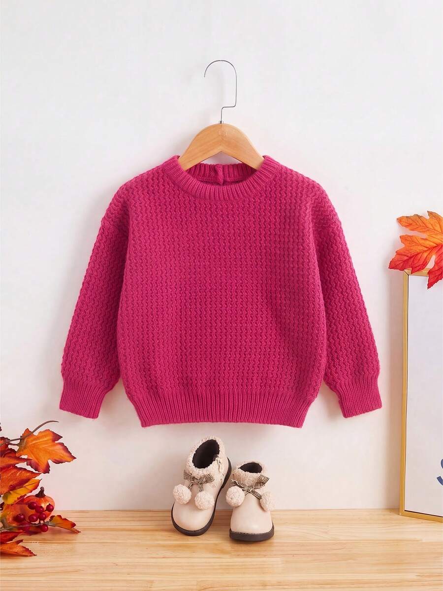 Jersey de punto cálido de manga larga y cuello redondo para bebé niña - Rosa Fucsia - Ver 1