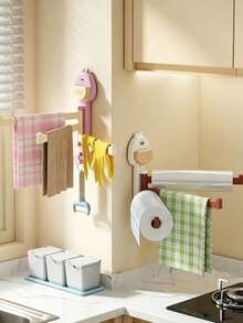 1pc Suction Wall Mounted Kitchen Cloth Storage Rack, 3 Tier Rotatable Drainage Towel Holder, Multi Purpose Household Organizer Rack With Hollow Drainage Design, Space Saving Plastic Accessory For Kitchen Bathroom Daily Storage - Multiple Colors and Styles - View 8