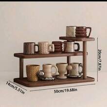 Black Walnut Wood Desktop Display Cabinet Tea Cup Rack, New Chinese Style Walnut Wood Storage Rack, Multi-Functional Solid Wood Display Rack Tea Set Cup Storage Display Rack, Suitable For Tea Room, Living Room, Kitchen Storage Decor - Walnut - View 7