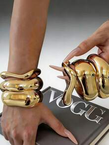 3pcs/2pcs/1pc Luxury Bracelet, Gold Bracelet, Wide Bracelet, Thick Bracelet, Bracelet Set, Wide Bracelet - Yellow Gold - View 1