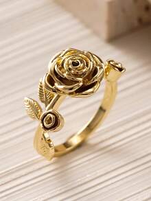 1 pieza Anillo hermoso para mujeres, joyería para boda, compromiso y fiesta, regalo del Día de San Valentín - Amarillo Oro - Ver 4