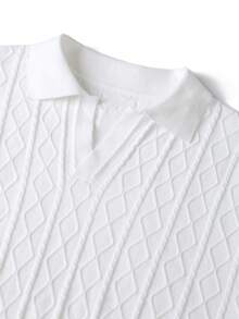 Men's Argyle Cable Knit V-Neck Short Sleeve, Y2K Loose Casual Top - White - View 5