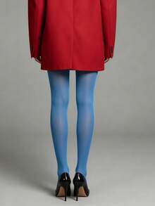 Élanzette 1pc Women's Shiny Blue Glossy Tights, Suitable For Fashionable Daily Wear - Multicolor - View 2