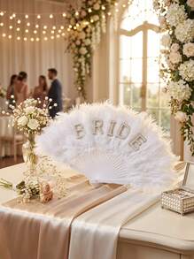 Cirelle 1 chiếc quạt cầm tay lông vũ màu trắng đính đá chữ BRIDE, thích hợp làm quà tặng cho tiệc độc thân, tiệc cưới, phụ kiện trang trí chụp ảnh cưới. - Xem 5