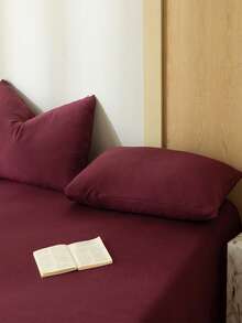 Blue And White Color Block Washed Polyester Skin-Friendly Duvet Cover 3 Pieces Set - Burgundy - View 6